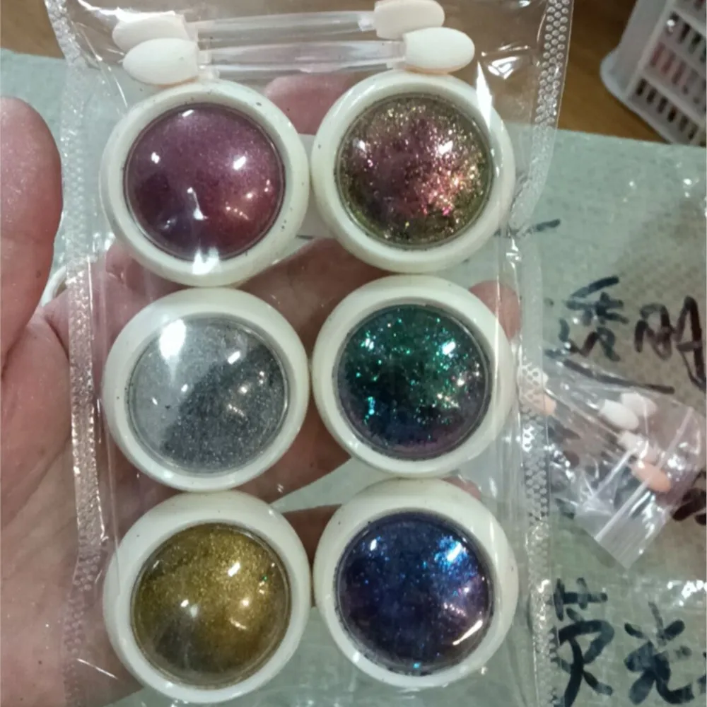 6병 메탈릭 미러 효과 크롬 파우더 홀로그램 글레이즈드 네일 파우더 매니큐어 장식 반짝이는 금색 은색 글리터 파우더
