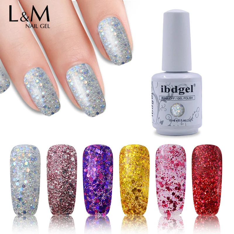 ibdgel 15ml Reflective Glitter Gel Nail Polish Winter Color Sparkling Sequins Soak Off UV LED Varnish Nail Art Decoration