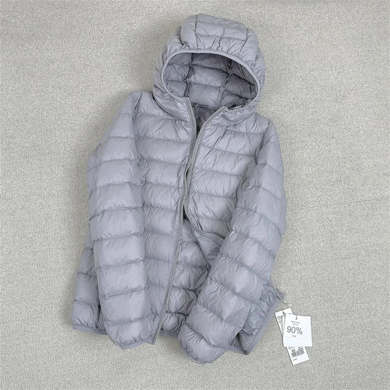 Hooded Down Jacket Autumn Winter Women's Light Thin White Duck Down Coat Parkas Female Long Sleeve Warm BigSize Puffer Outwears