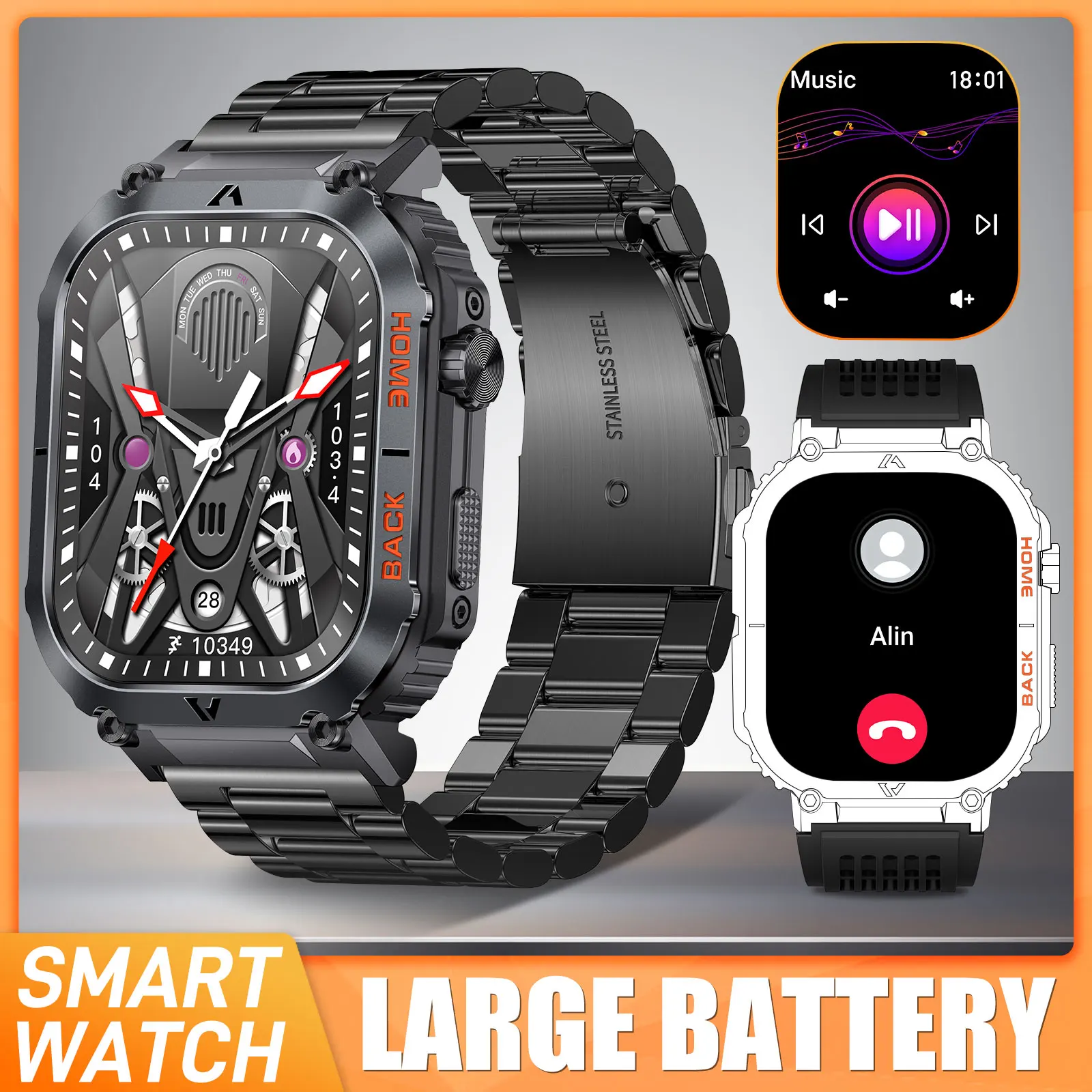 LaNikar Smart Watch 5ATM Waterproof Men Military Heart Rate Blood Pressure Blood Oxygen 2.02''TFT With Compass 100+ Sports Mode