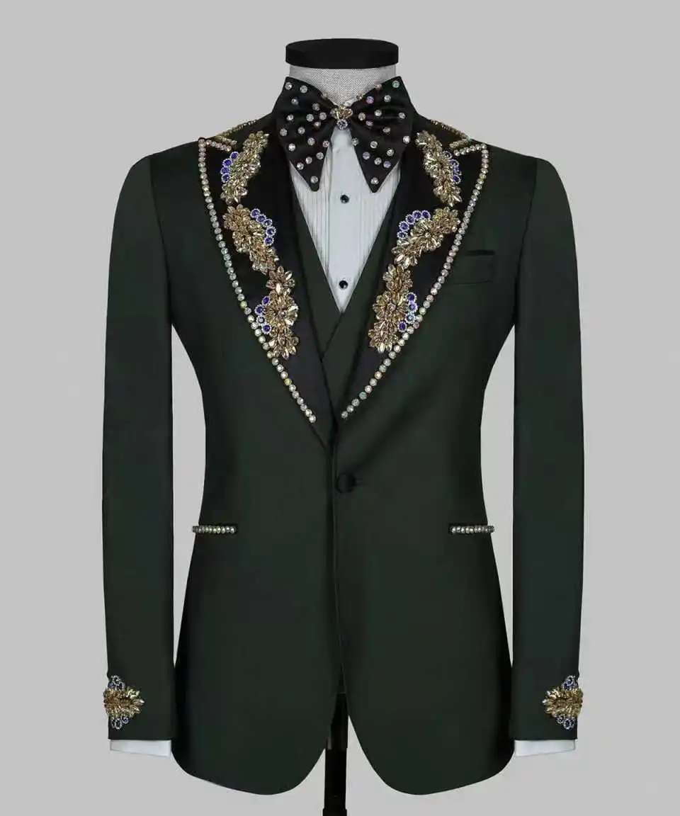 Conjunto de trajes de pasarela para hombre, chaqueta + Pantalones de 2 piezas, chaqueta de esmoquin para boda, abrigo Formal de algodón para oficina, color blanco y negro