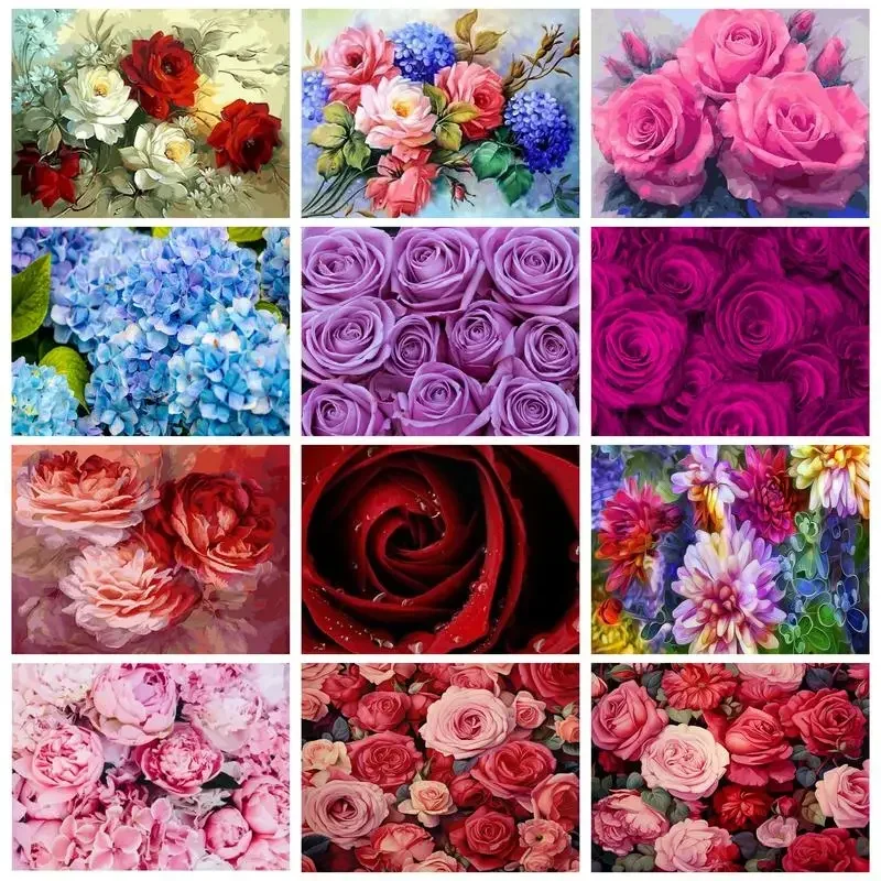 

387601 Frame Painting By Numbers 40x50cm Rose Flowers Diy Pictures By Number Paint On Canvas For Home Decoration