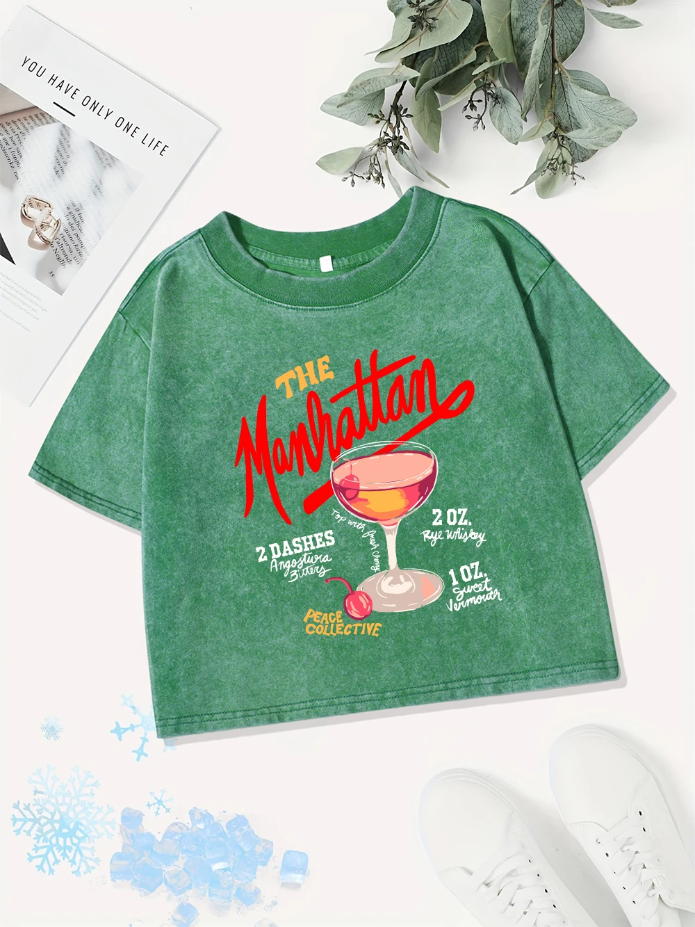 

Сексуальные хлопковые укороченные топы для женщин The Manhattan Cherry с коктейльным принтом, потертая футболка, летняя одежда обычного кроя с круглым вырезом, уличная одежда Y2K, одежда