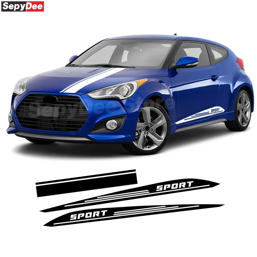 

3 шт., наклейка на капот автомобиля, дверные боковые полосы, наклейки для Hyundai Veloster 2011-2018, автомобильные аксессуары