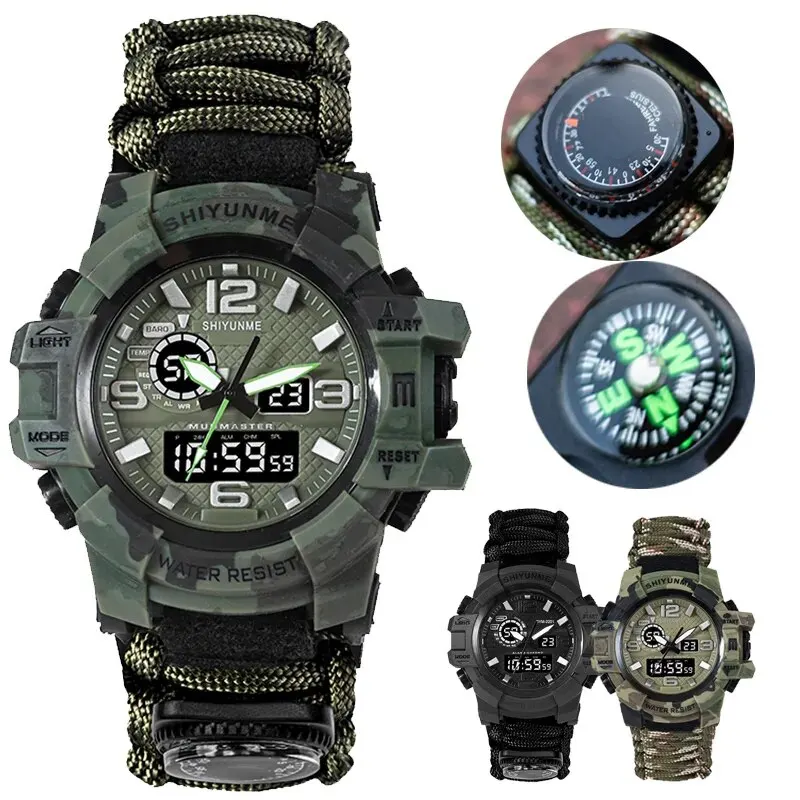 Outdoor Survival Watch Multifunctional Waterproof Military Tactical Paracord Watch Bracelet Camping Hiking Emergency Gear