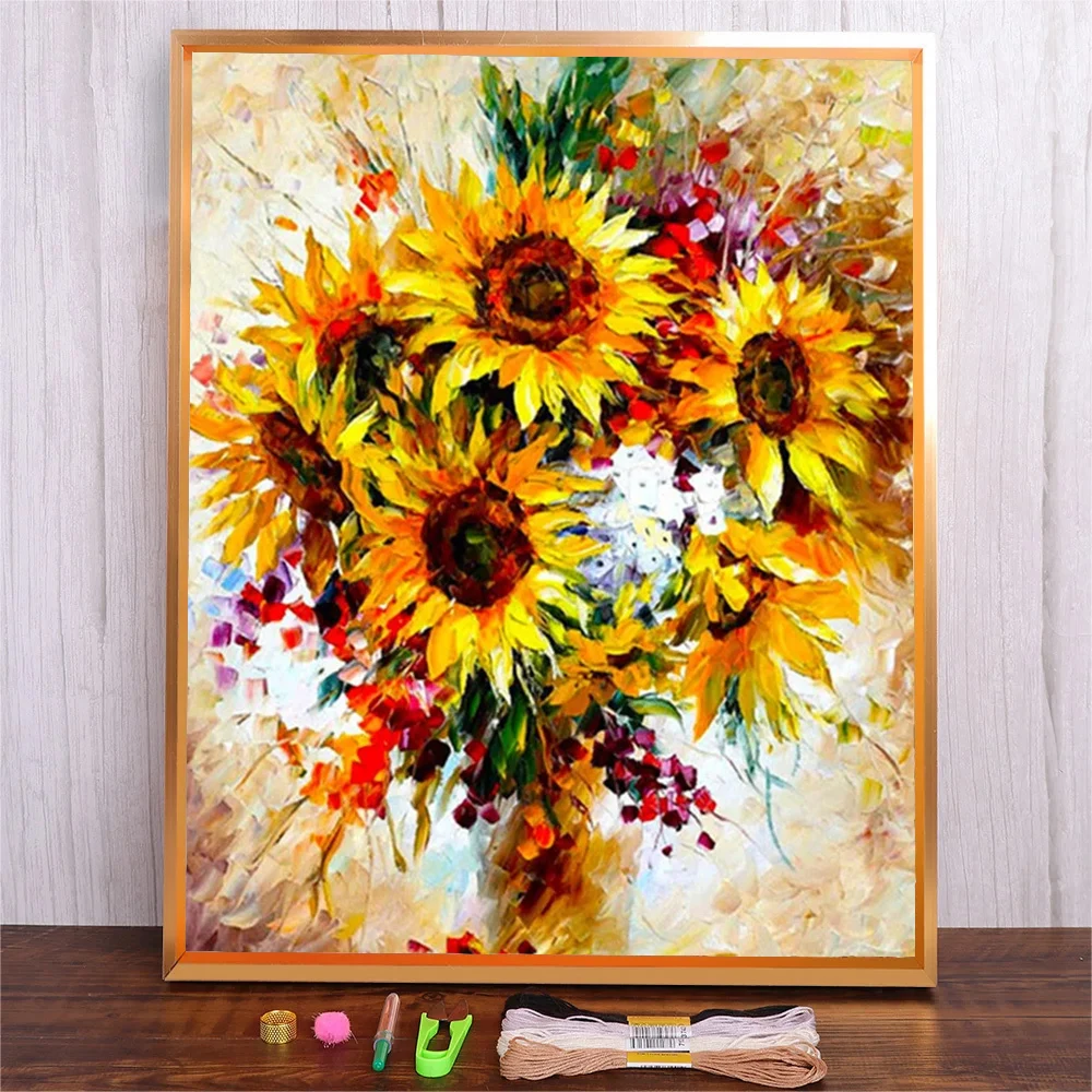 

11CT DIY Abstract Sunflower Counted Cross Stitch Thread Needlework Set Cotton Thread Embroidery Kits Art Crafts Handmade Gift