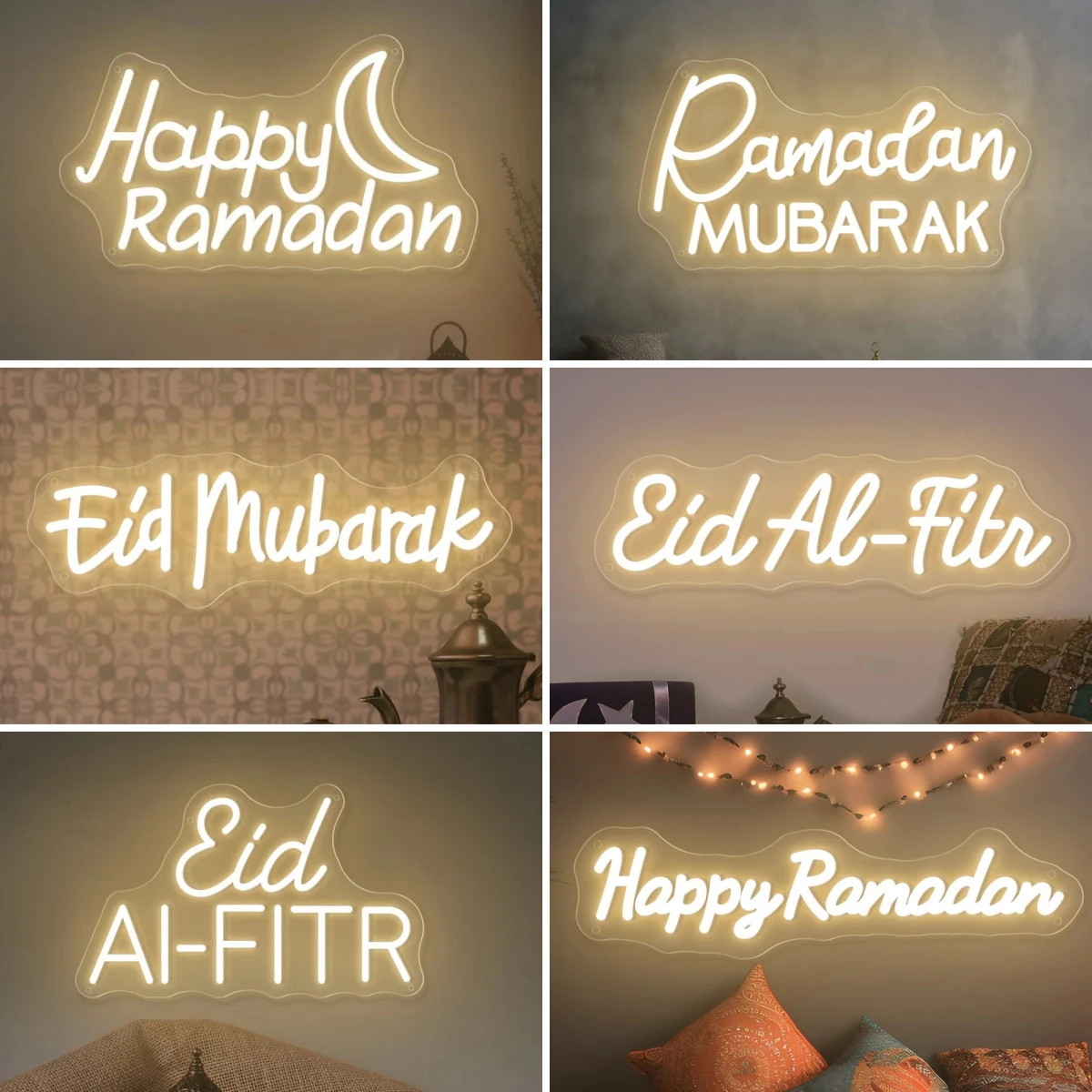 2025 Ramadan Neon Sign Eid Mubarak LED Neon Signs Ramadan Decorations Neon Lights for Party Room Wall Decoration Lights