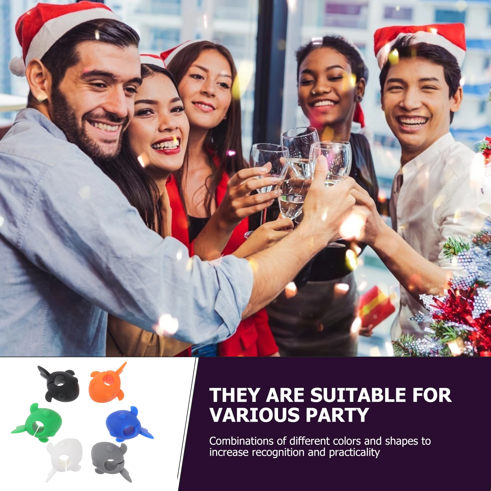 

6Pcs Silicone Wine Charms Glass Drink Markers for Parties Food Grade Heat Resistant Non Slip Grip on Stem Or Rim Christmas