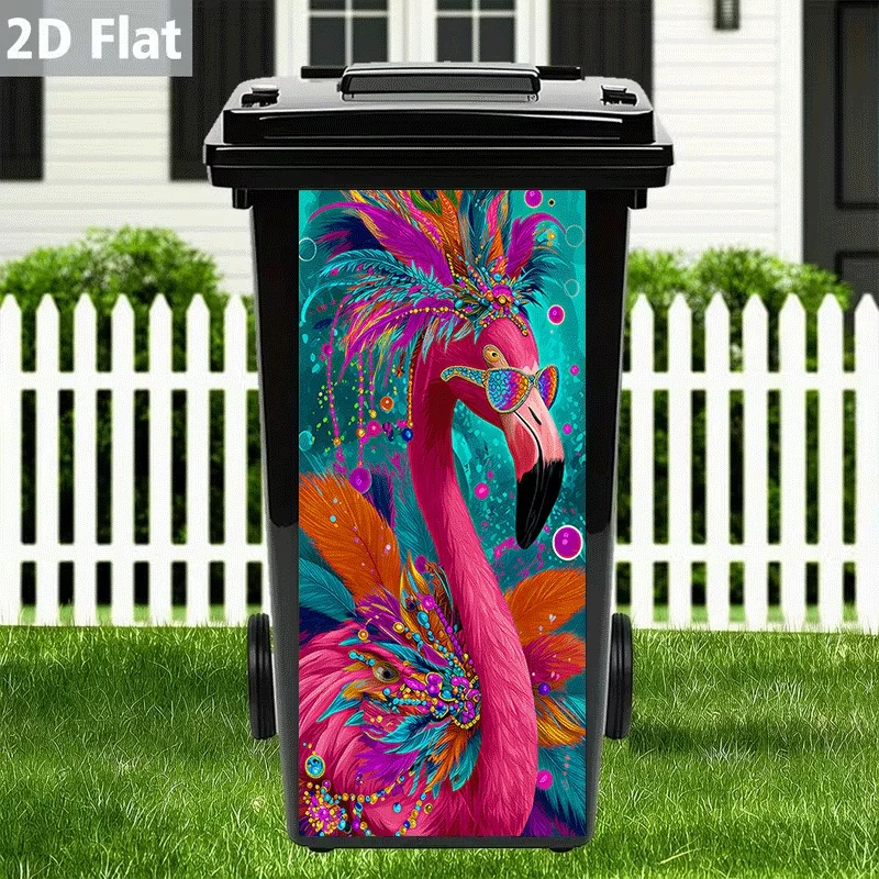 1 piece of colorful flamingo pattern trash can sticker, creative decorative sticker for home, kitchen, and bathroom, 2D flat