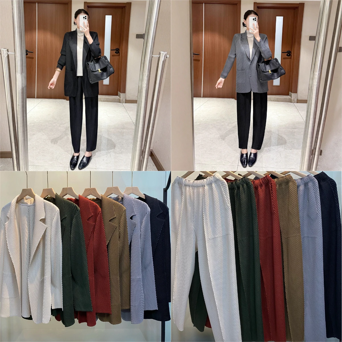 

Miyake Fold 2025 New Dragon Scale Fold Suit Long Sleeve Jacket Casual Simple Versatile Set Women's Pants Two Piece Set Pleats