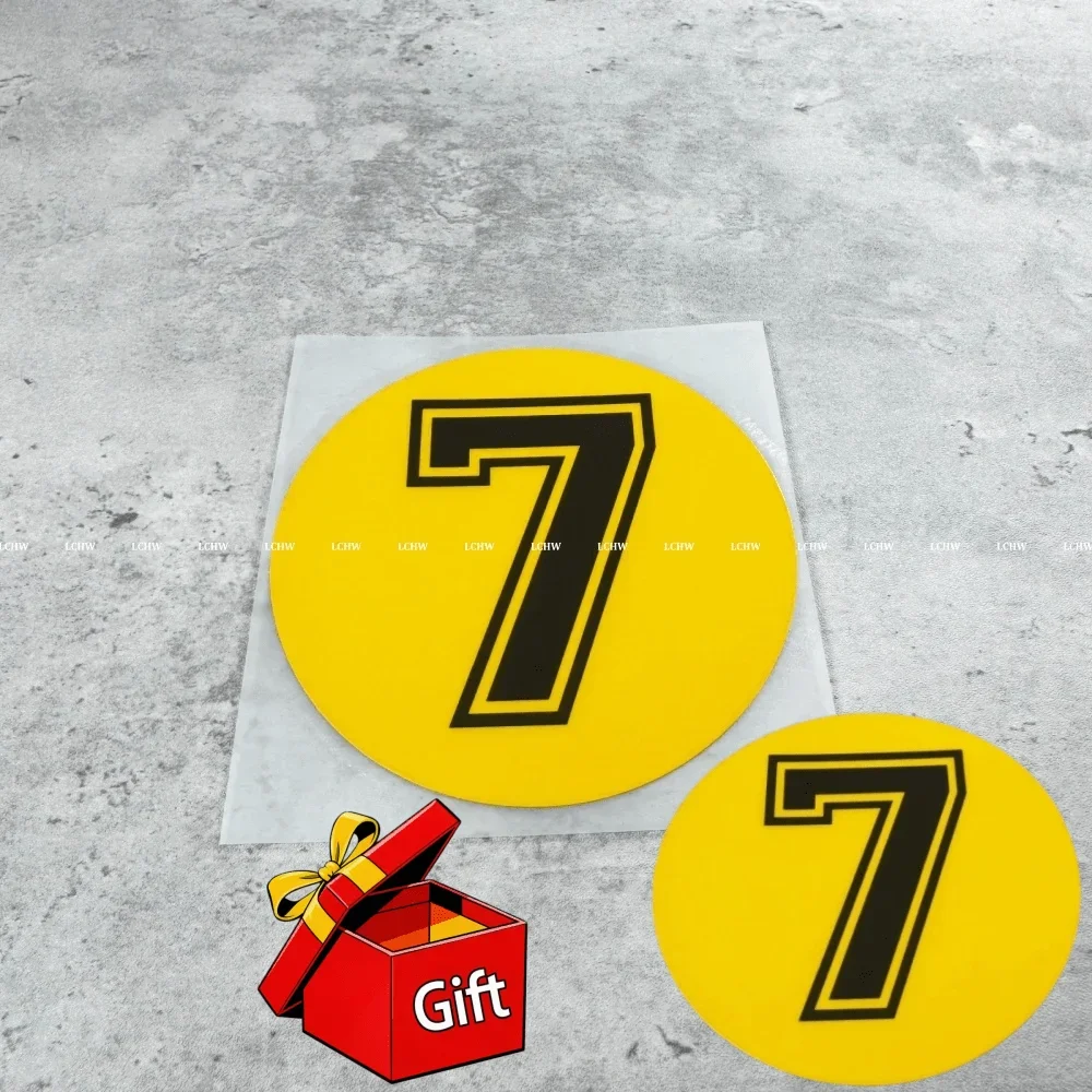 2Pcs/Set Yellow Round Racing Numbers 0-9 Decals, Waterproof Vinyl, for Motorcycle, Helmet, Bike & Car Window
