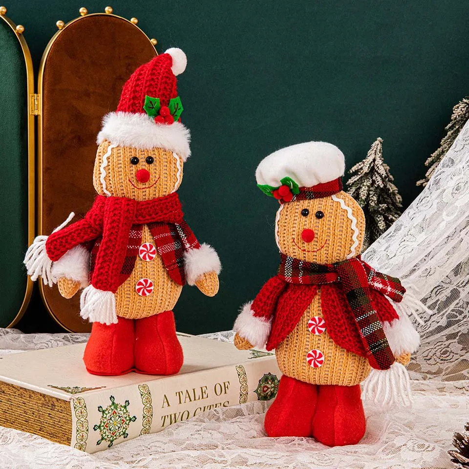 2pcs/set Knitted Gingerbread Man Plush Doll Creative Christmas Decoration for Scene Setting Hotel, Home and Mall Decoraions