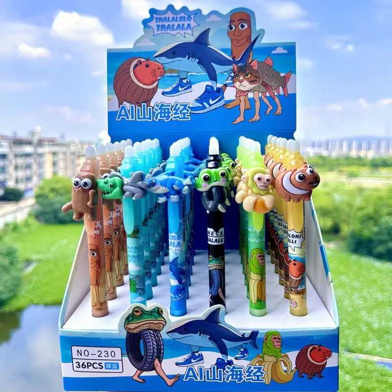 

36pcs Ai Brainrot Gel Pen Cartoon Tralalerotralala Erasable Blue Gel Pen Students Learn Stationery.