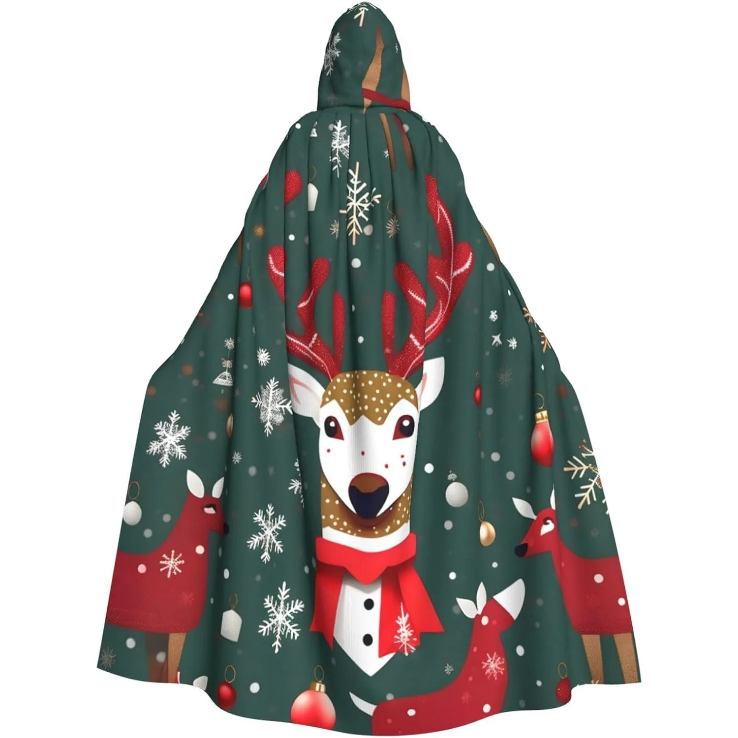 Christmas Deer Print Hooded Cape,Unisex Cloak Party Robe Mardi Gras,Halloween Costume for Men Women