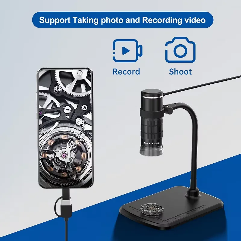 Phone Connected Digital Microscope 3In1 USB Microscope Camera With 8LEDS For Android/PC Photo/Video Handheld Mignifying Glass