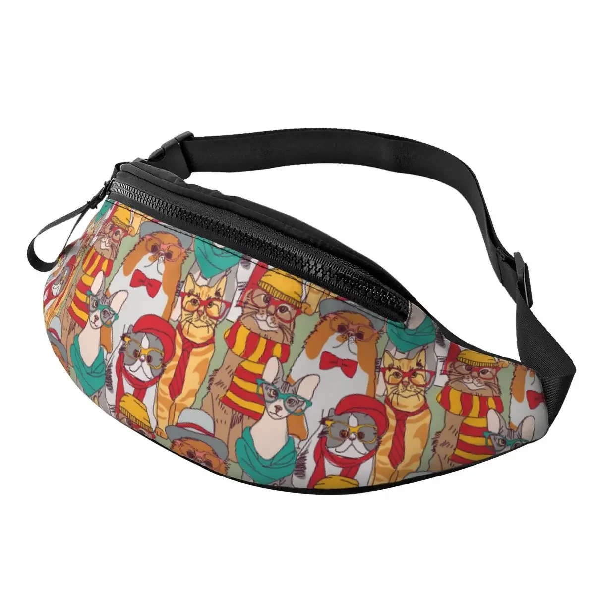 Fashion Fashion Hipster Cats Group Fanny Pack Women Men Cute Cartoon Kitten Crossbody Waist Bag for Traveling Phone Money Pouch