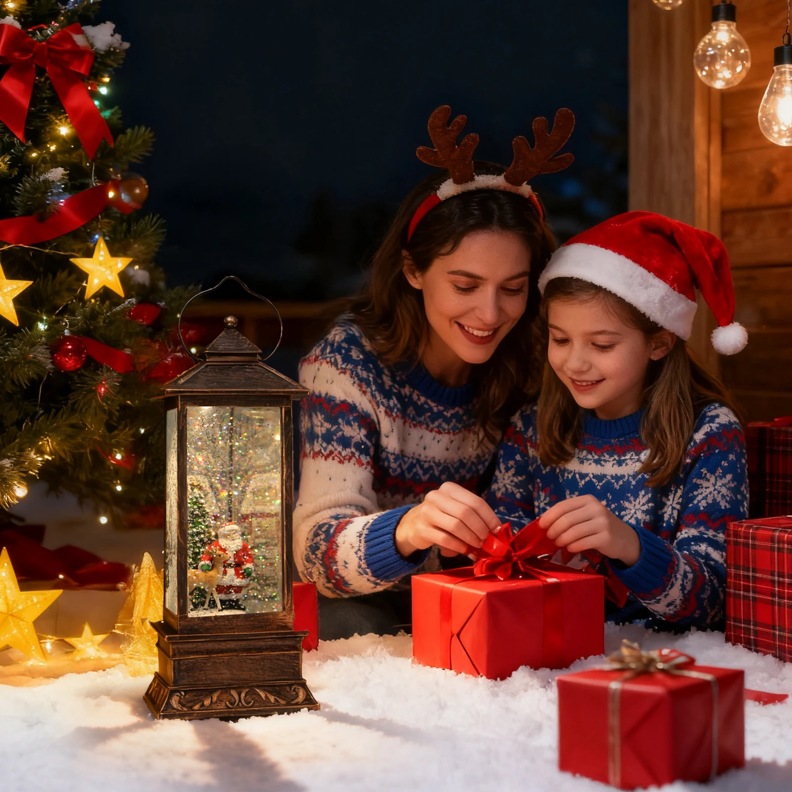 

Battery & USB Powered Snow Globe Lantern with Music Soothing Melodies Night Light for Christmas Decor & Gifts