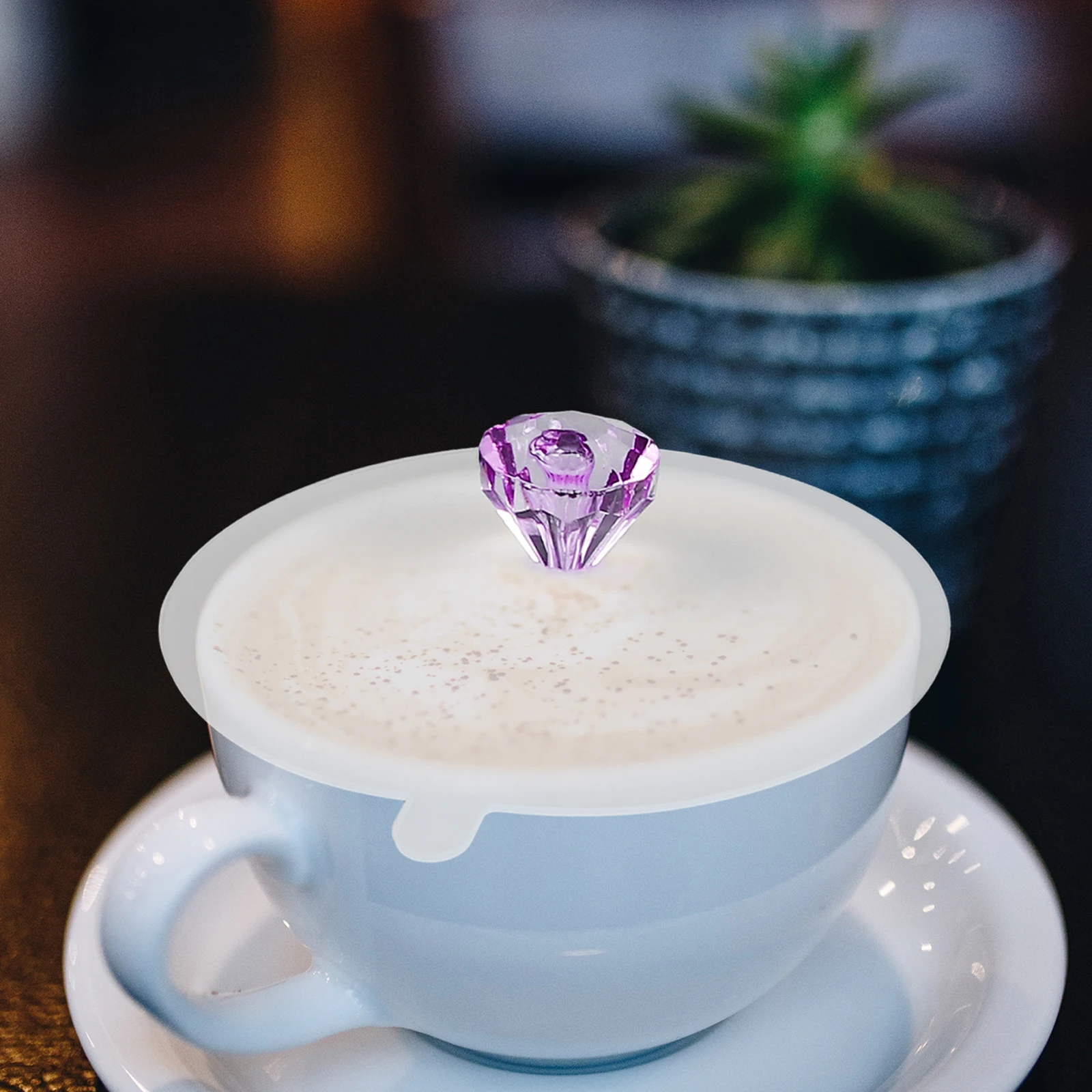 

6 pcs Silicone Transparent With Shiny Diamond Decor Airtight Reusable Leak-Proof For Hot Drinks Drinkware Freshness Keeper