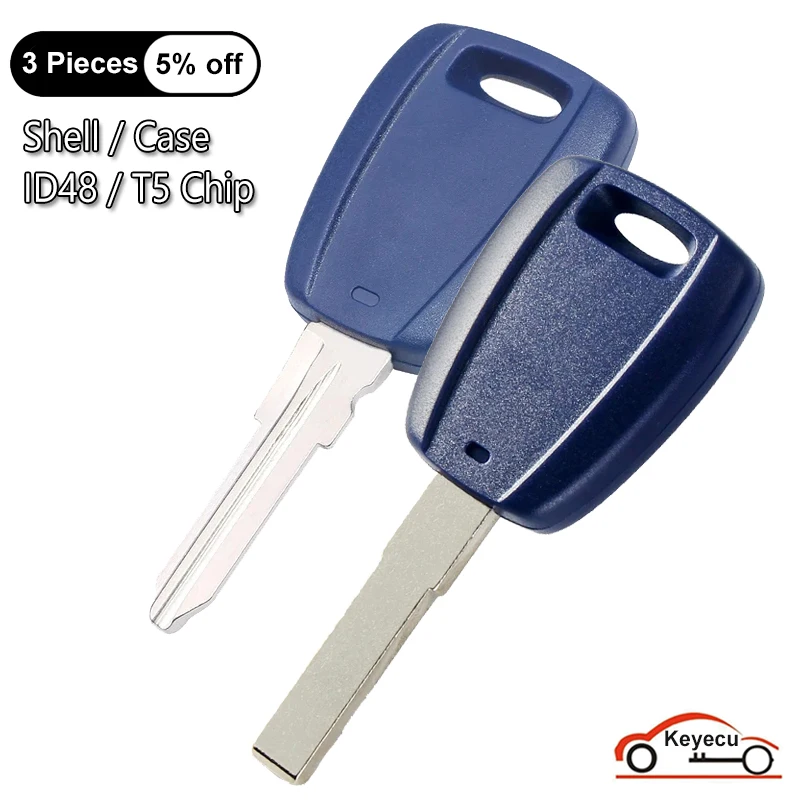 KEYECU Case for Fiat 500 Ducato Punto Stilo Panda Uncut Ignition Transponder Key Shell Cover ID48 / T5 Chip SIP22 / GT15R Blade