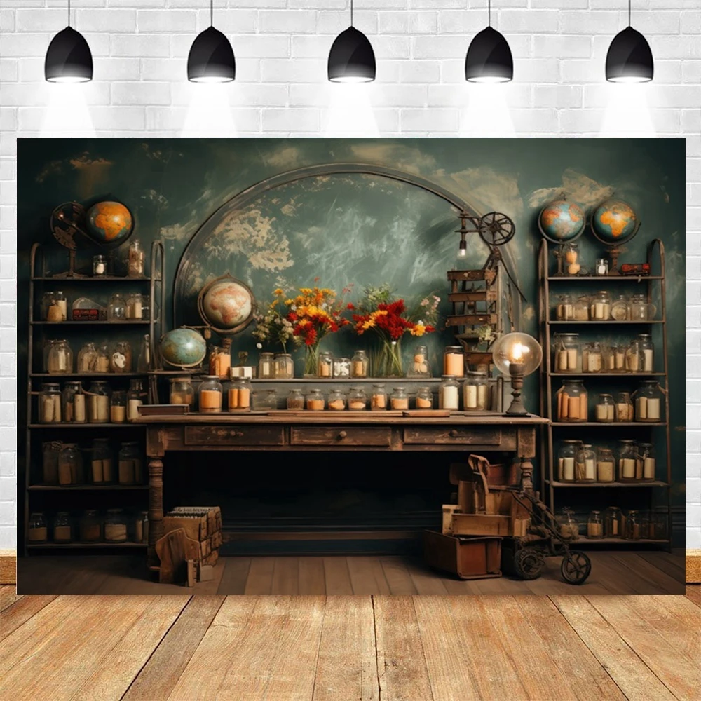 AI Scene Bookshelf Backdrop Back to School Party Decor Kids Portrait Library Study Background for Photography Photozone Props