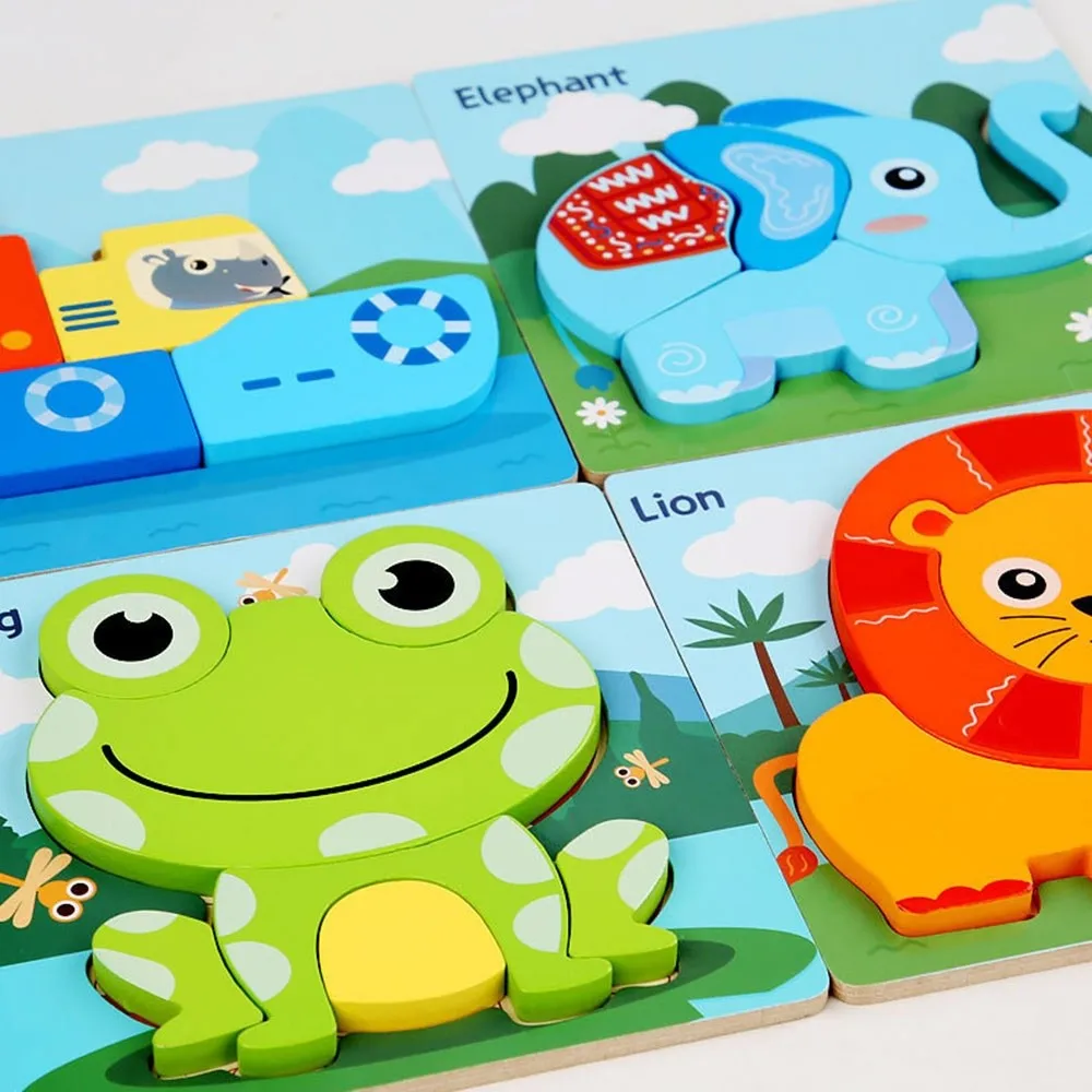 

Новые 3D деревянные пазлы: безопасные, милые, серия «Животные», развивающие, портативные, с мультяшными животными, для детей