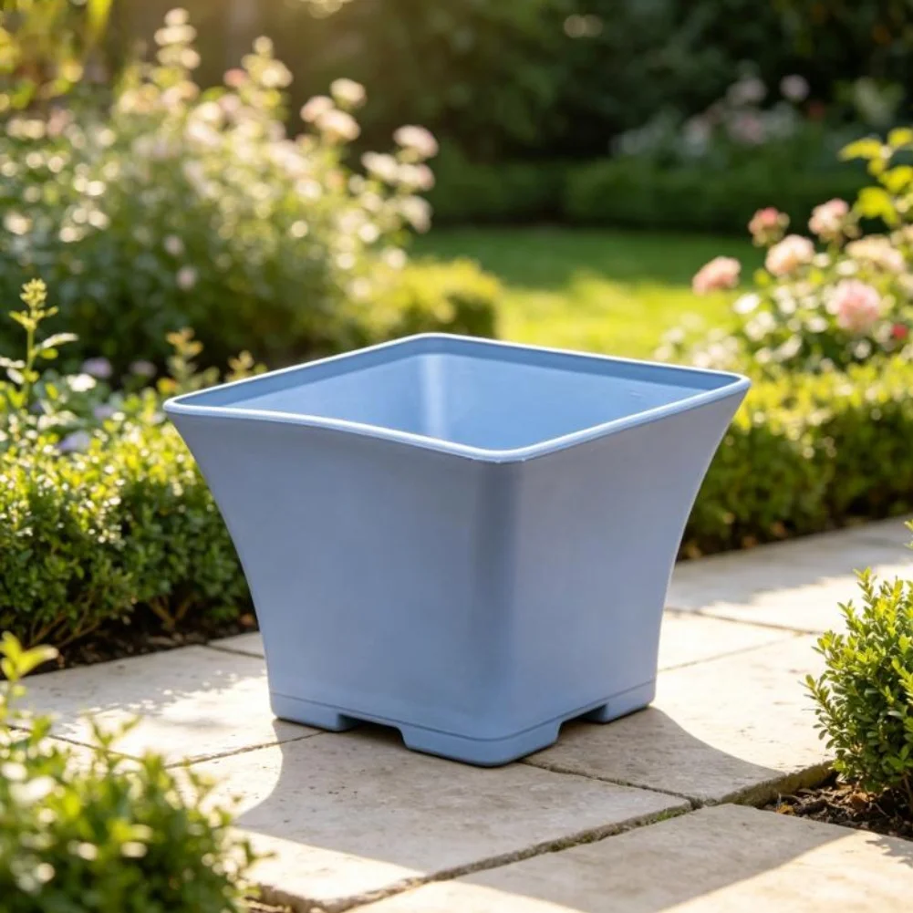 Blue Square Plastic Flowerpot for Succulents with Drainage Friendly Breathable Structure European Style 4 pcs Set