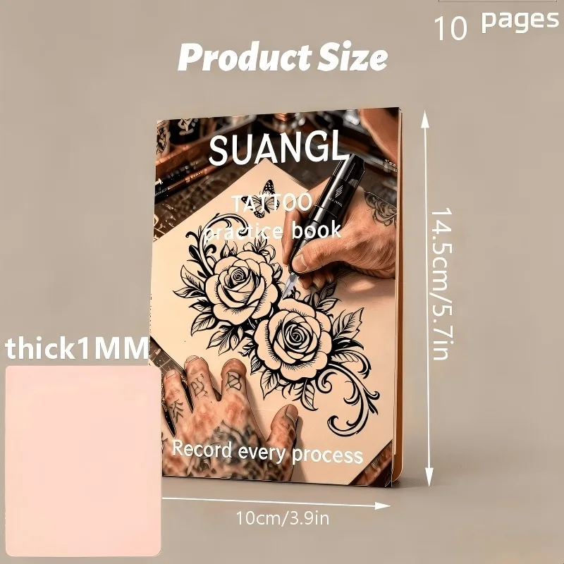 SUANGL Tattoo Practice Skin Book 10 Pages Realistic Synthetic Skin for Beginners Professionals Line Shading Carving Practice