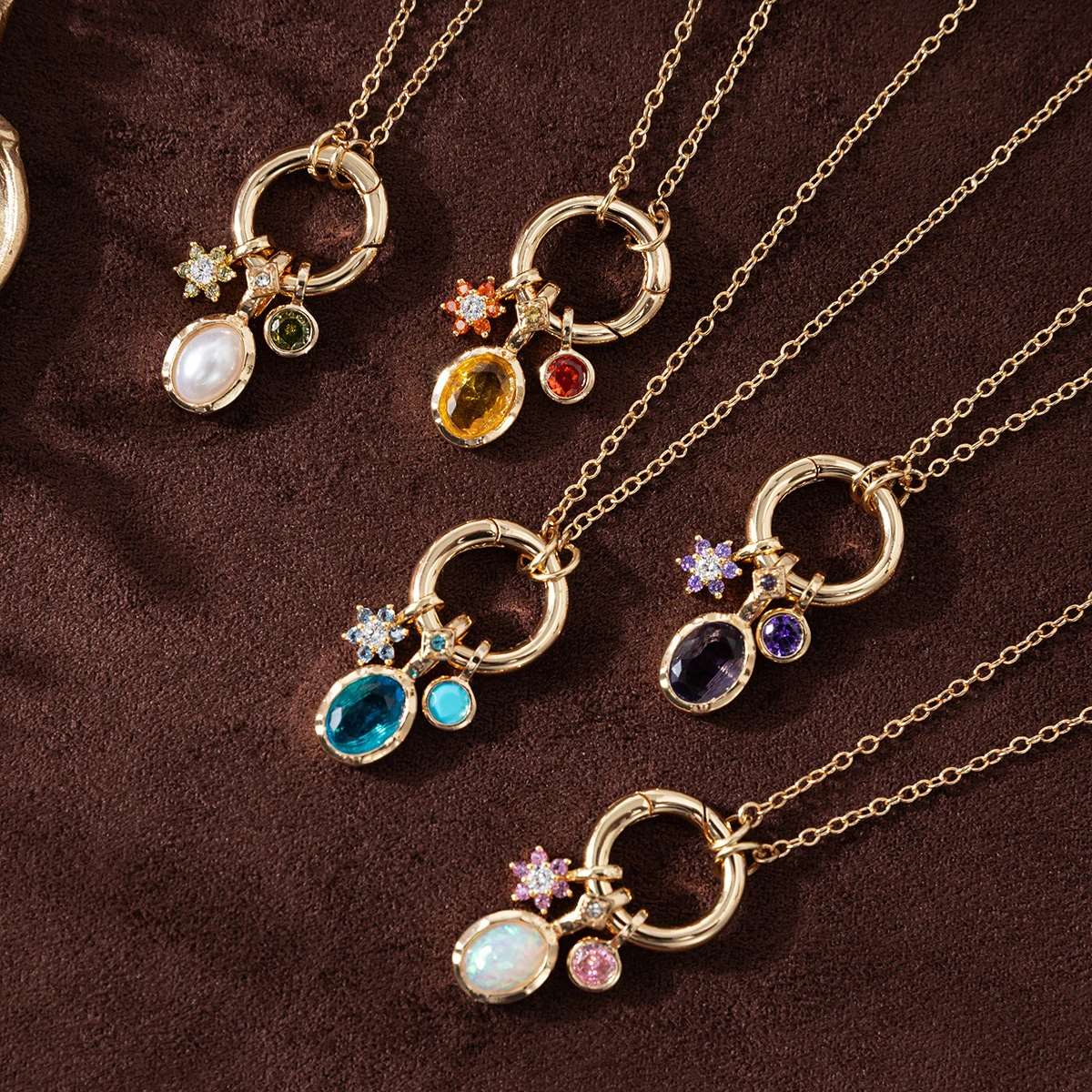 

DIY Birthday Stone Necklace, 12 Birthday Stone Pendant, Zircon Clavicle Chain, Gold Plated Jewelry, Color Preserved for Women