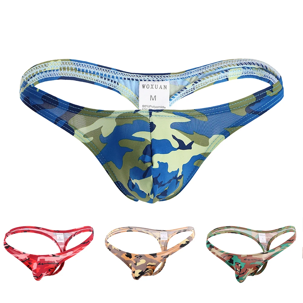 

Mens Underwear Thong For Man G-String Low Rise Nylon Sexy Swim 1 Pieces Accessories Beachwear Camouflage 2022 New