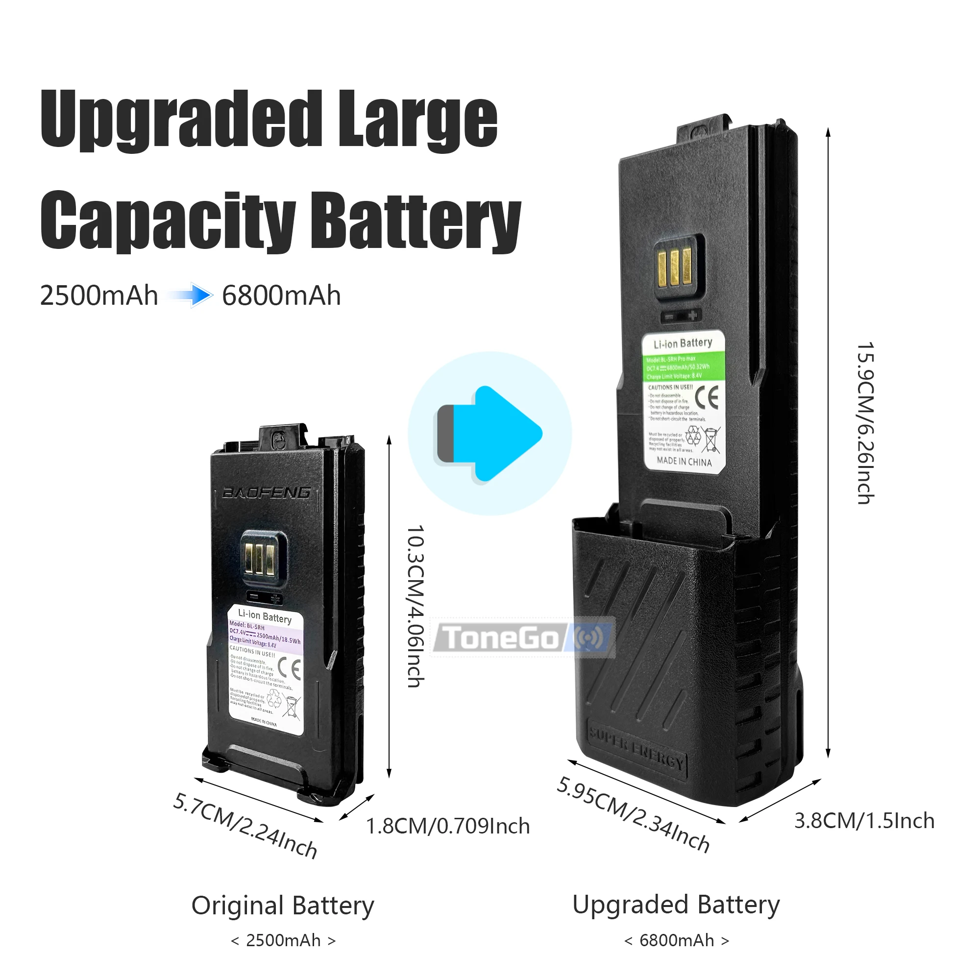 Upgraded Baofeng UV-5RM Walkie Talkie 6800mAh Extended Battery Wireless Copy Frequency Type-C Long Range AM FM UV-5RH Ham Radio