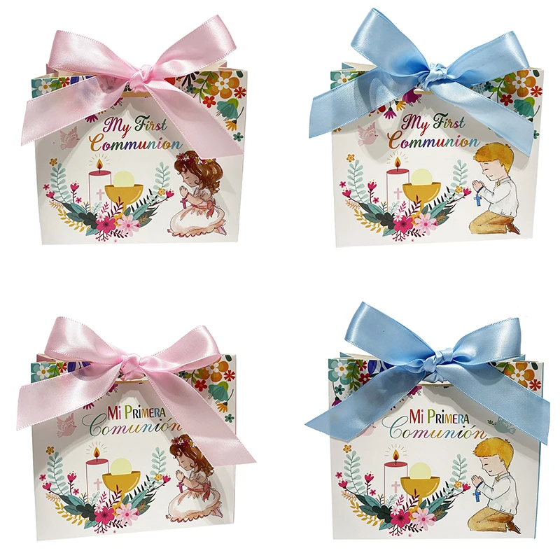 25/50PCS First Holy Communion Packaging Gift Bags Cookie Candy Box Party Wedding Favors for Guests Baby Shower Baptism Decor