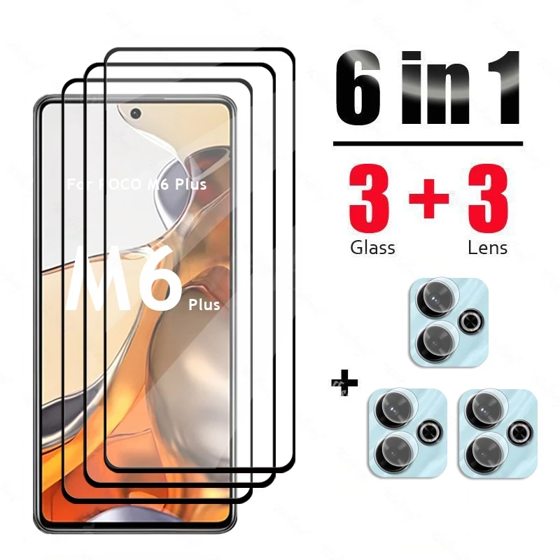 

6 In 1 For Xiaomi POCO M6 Plus Glass Tempered Glass POCO M6 Plus Glass Full Cover Screen Protector Camera Film POCO M6 Plus