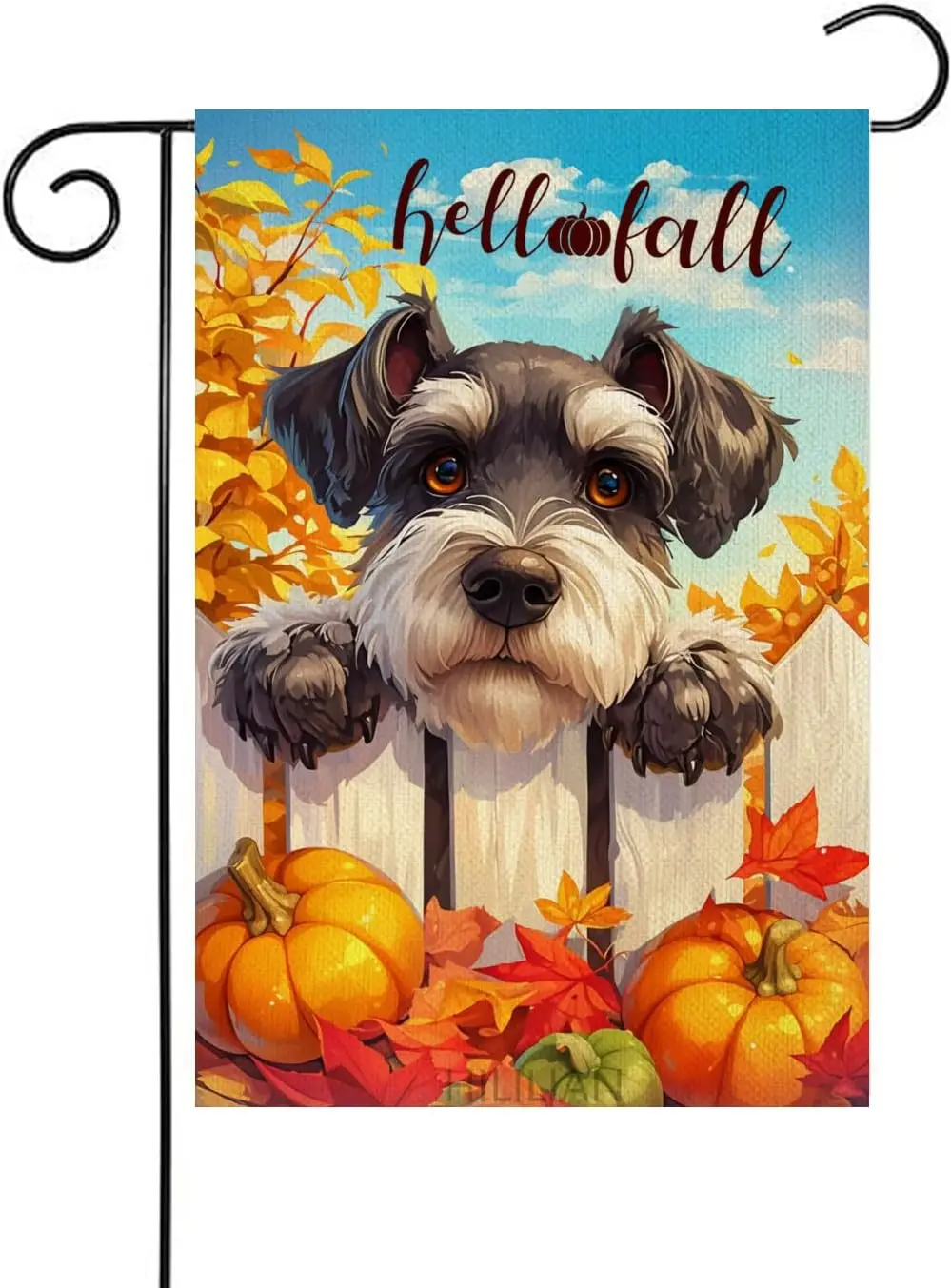 Schnauzer Hello Fall Garden Flag 12x18 Double Sided, Burlap Small Pumpkin Fence Garden Yard House Flags Outside Outdoor Autumn P