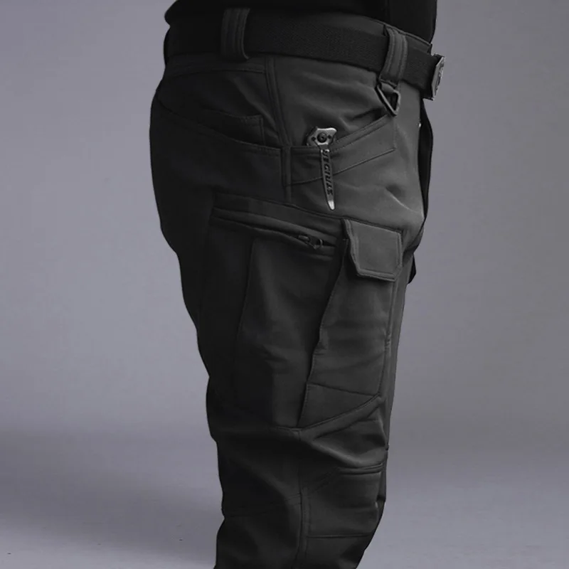 Khaki Men's Cargo Pants Tactical Trousers Plush Fleece Multi Pocket Training Wear-resistant Military Fan Combat Pants