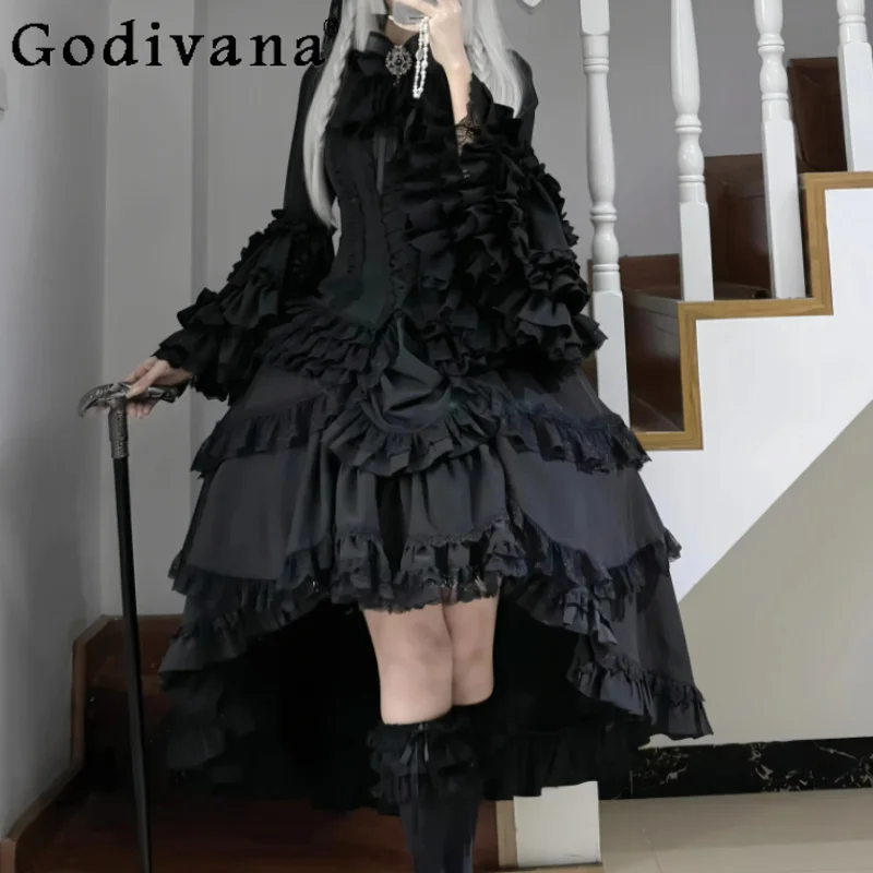 Gothic Lolita Dark Lolita Cos Sets Christmas Subculture Flare Sleeve Shirt Fashion High Waist A-line Heavy Industry Cake Skirt