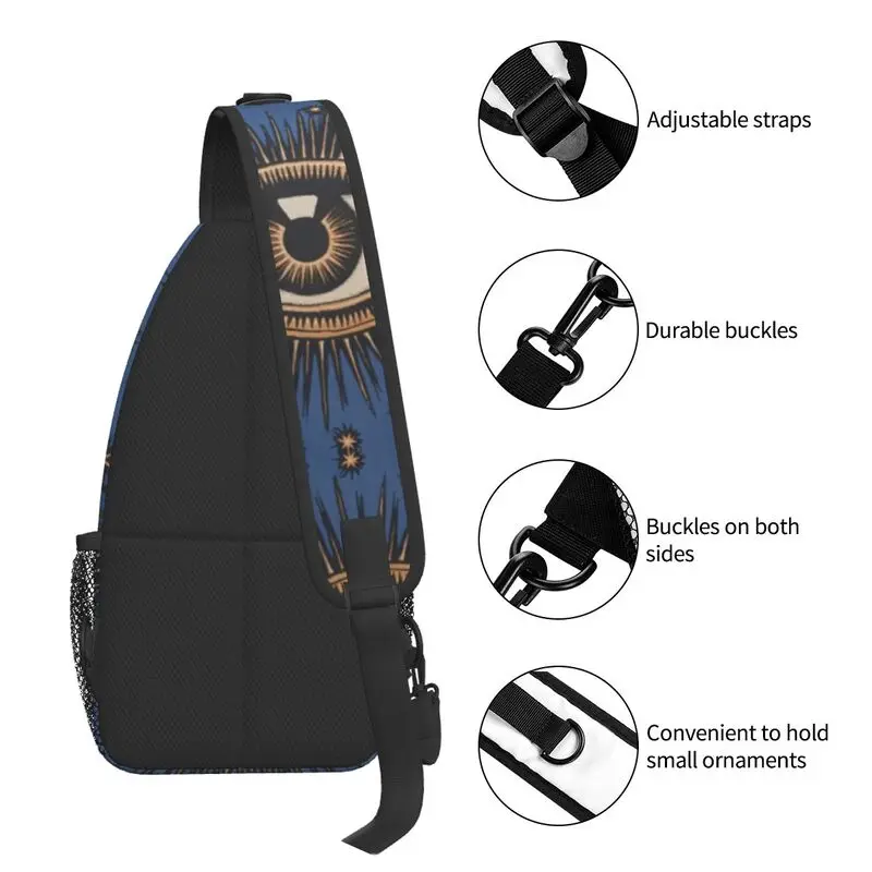 Mystic eyes sling peito saco personalizado tudo vendo olho arte crossbody mochila de ombro para homens viagem caminhadas daypack