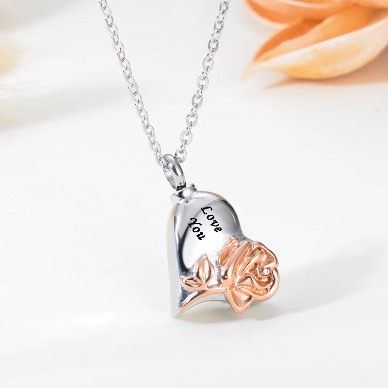 

Rose Flower Heart Cremation Jewelry Urn Necklace for Ashes Stainless Steel Heart Memorial Keepsake Pendant for Womens Girls