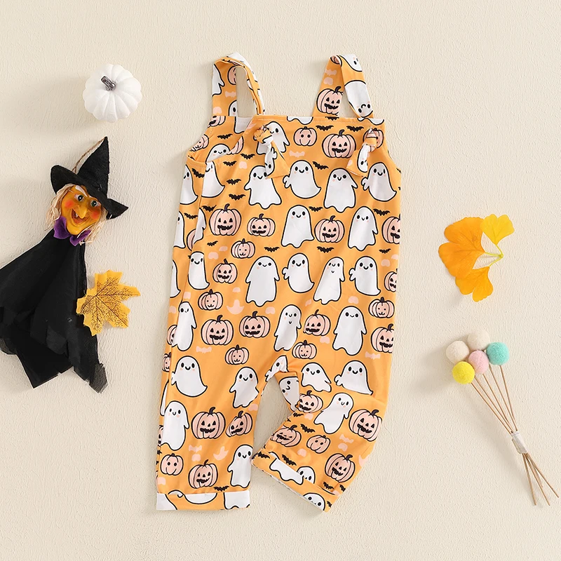 Baby Overalls Pumpkin Ghost Print Suspender Pants Halloween Clothes for Girls Boys Clothing