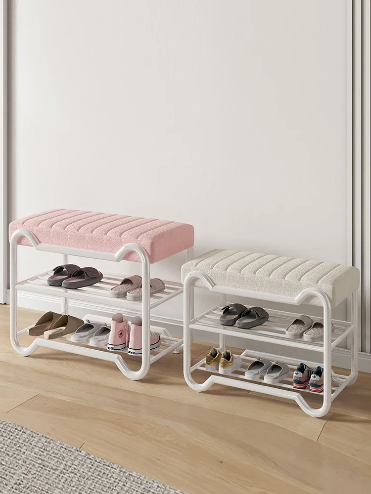 

Household door shoe rack double-layer mini wrought iron storage rack bathroom can sit