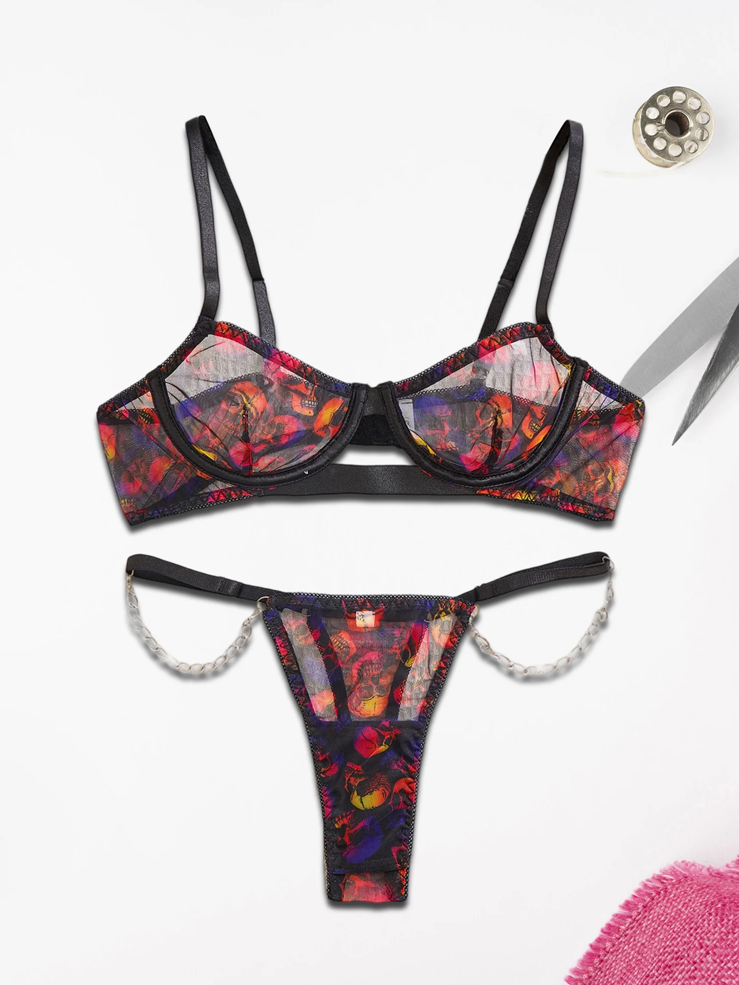

Sexy Lace Lingerie Set with Floral Embroidery and Matching G-String for Seductive Nightwear and Intimate Moments