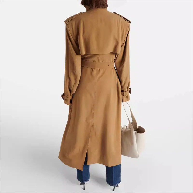 Women's windbreaker 2024 autumn new in outerwears double breasted slim Trench coat women Belt decoration pure cotton Long coat