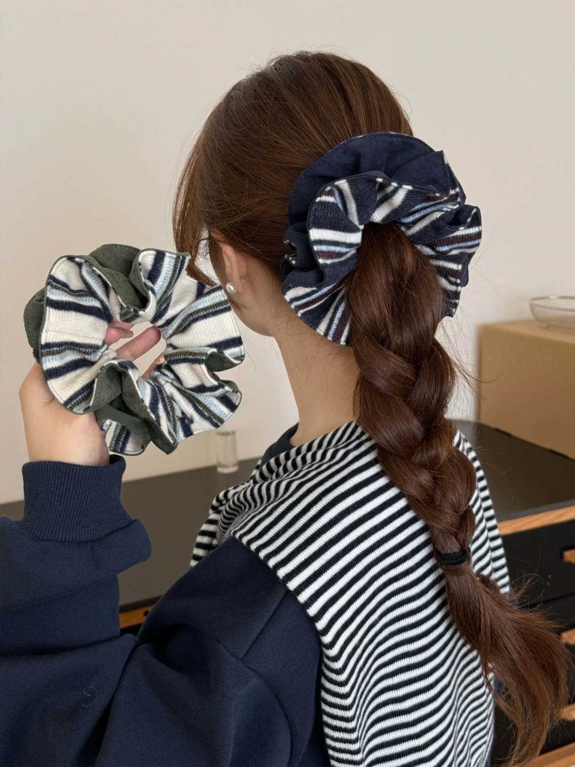 Осенне-зимняя двухслойная резинка для волос AB, двухцветная тканевая резинка для волос, универсальная повязка на голову в корейском стиле для пониний или булочек