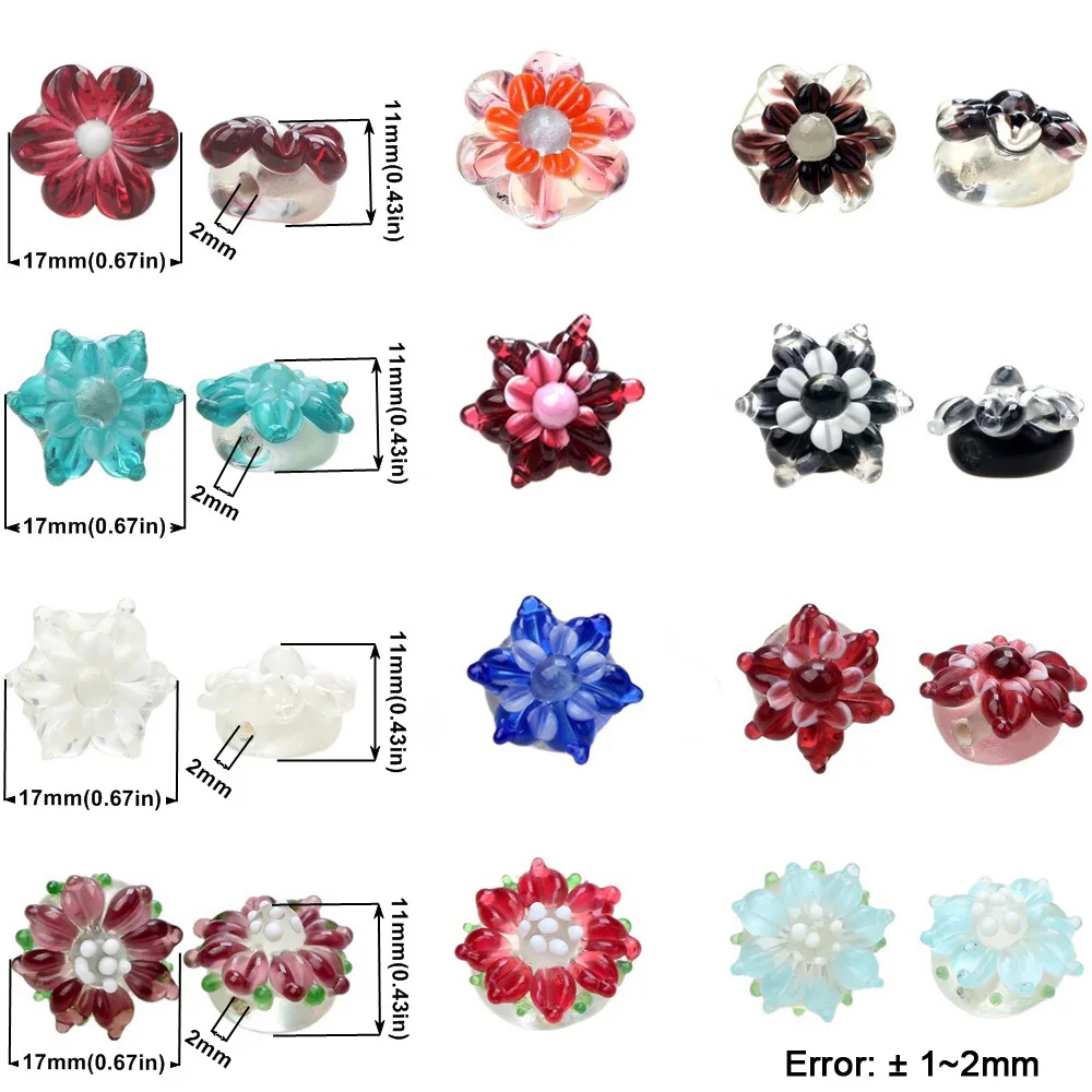 Limited Edition Styles Traditional Crafts Pure Handmade 17mm Flowers Lampwork Glass Beads For Charm Bracelets/Earring/Necklace