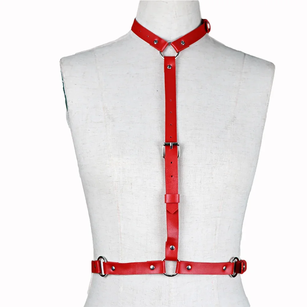 موضة الأحمر الإناث الصدر الرباط حزام الجلود تسخير أحزمة الشبقية الباستيل القوطي عبودية الشرير الحمالات الأشرطة النساء