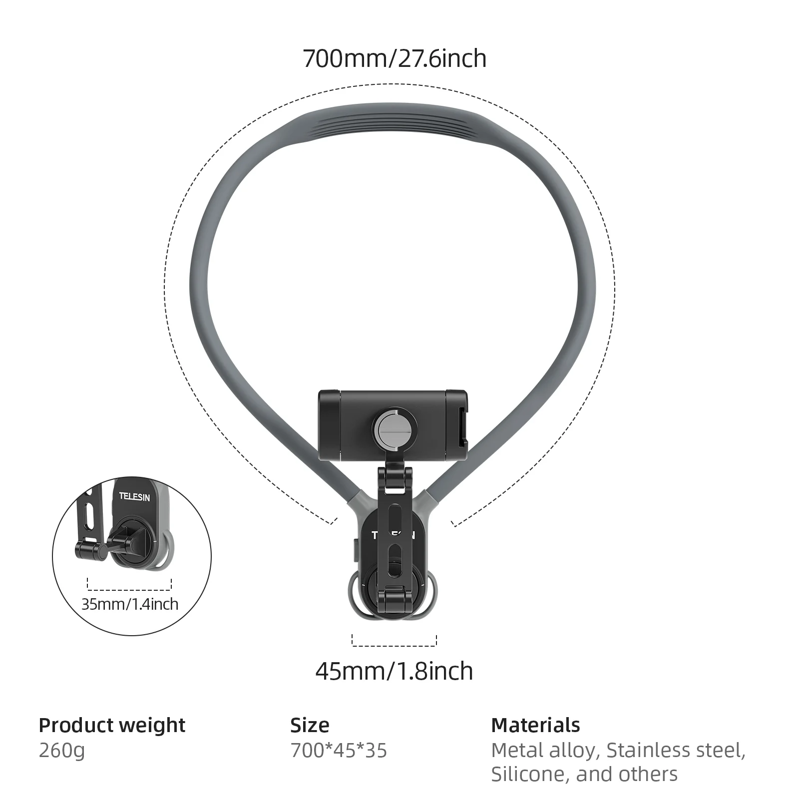 TELESIN Neck Mount Phone Clip 360° Rotation POV Phone Hold for Iphone 15 14 13 12 11 10 SAMSUNG HUAWEI XIAOMI Phone Accessories