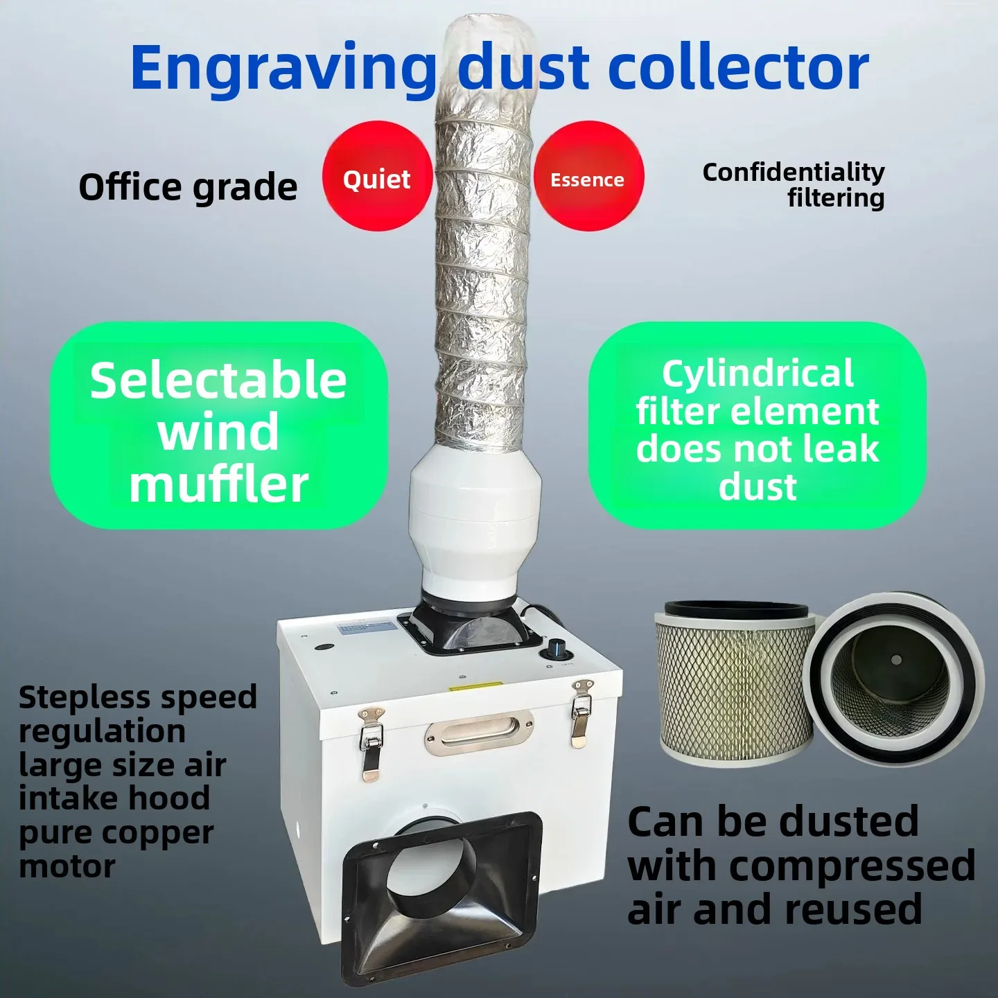 80W Carving Dust Collector Desktop Silent Filtration System for Wood Jade Woodworking Grinding