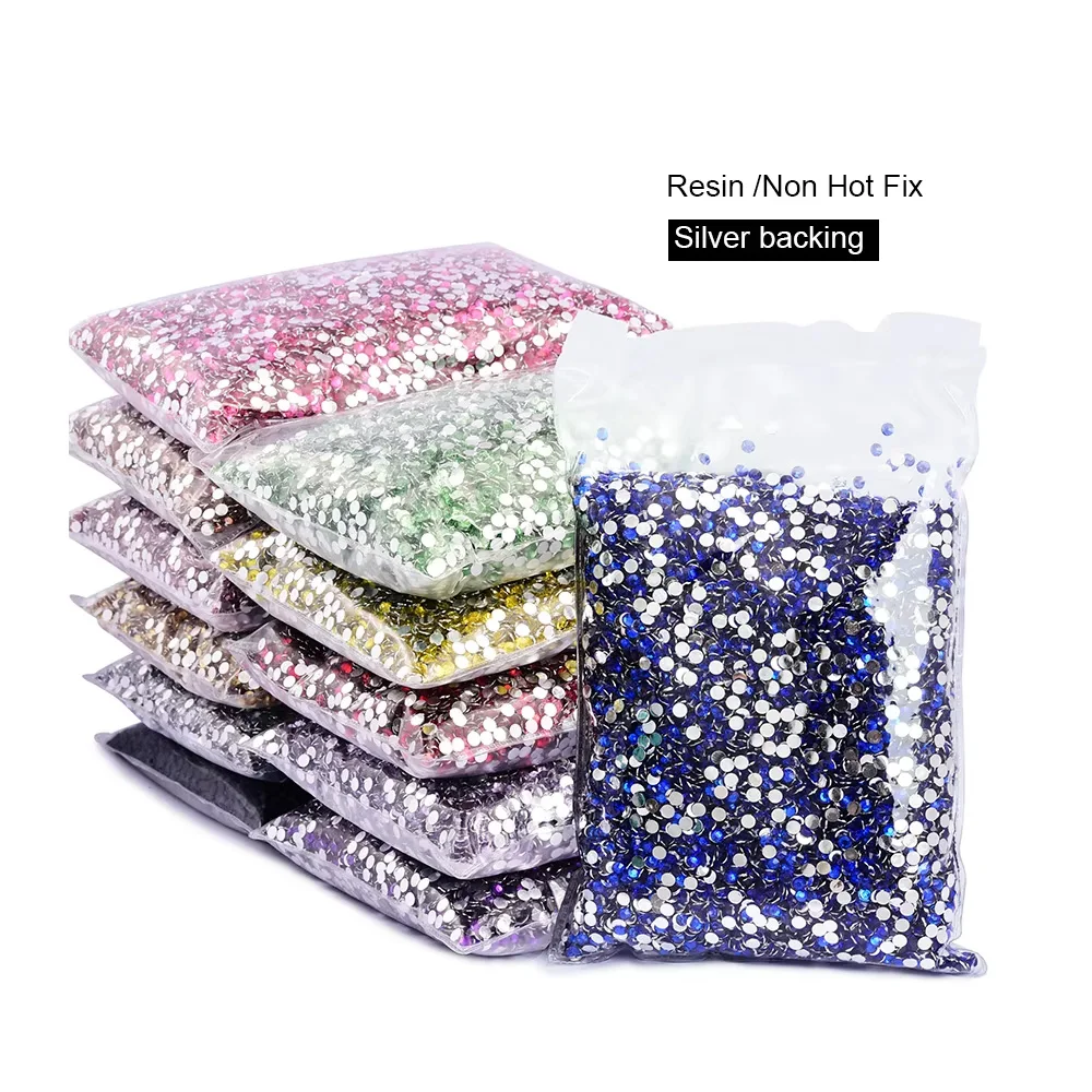 Oleeya Оптовая продажа, плоская задняя часть, серебряная подошва, стразы из смолы без горячей фиксации, в большой упаковке, блестящие кристаллы и стразы для 네일파츠