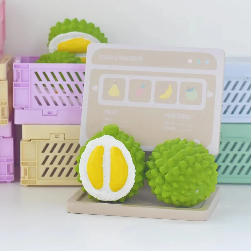 Mini Durian Squeaky Dog Toy Natural Latex Chew Resistant Fruit Design for Small Dogs Dental Teething