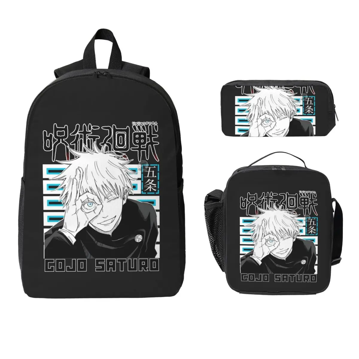 

Jujutsu Kaisen Gojo Satoru Collage Manga Backpack BookBag School Bag Laptop Shoulder Bags 3ps Insulated Lunch Bag Pencil Case