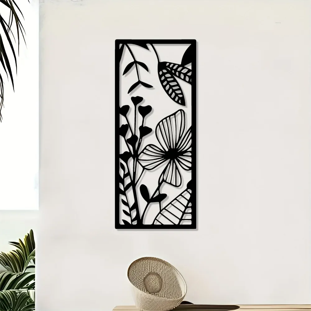 1 Set Moderne Metall-Wandkunst Botanische Blumenskulptur, Große Hängende Metallplatte für Innen- und Außenbereich, Ideales Geschenk für